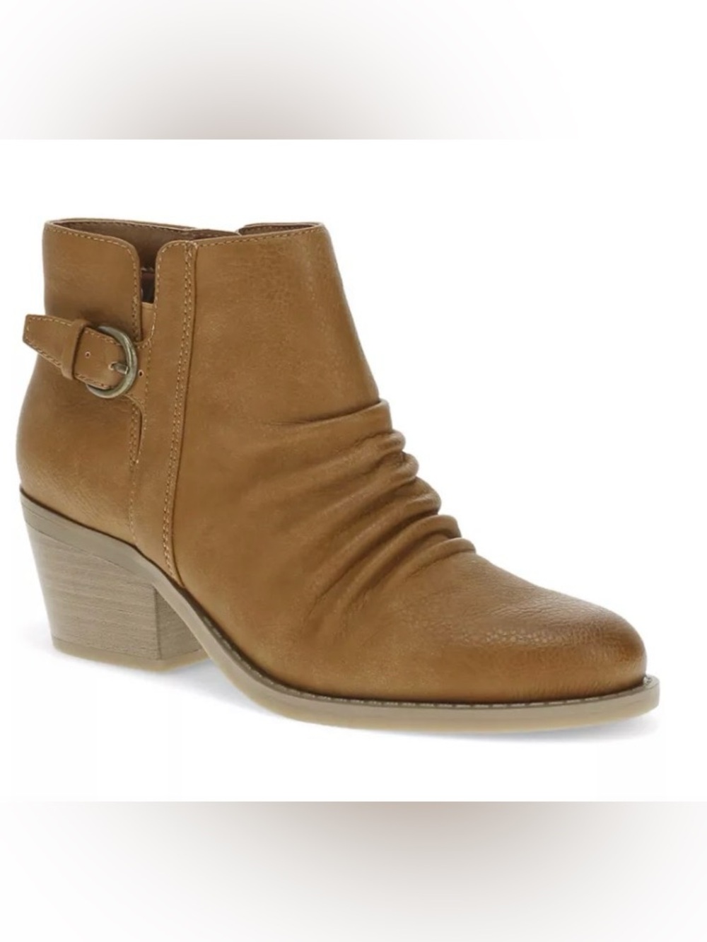 NWOB Bare Traps LINNEA Tan Ruched Ankle Boot with Side Buckle SZ 7.5 $79